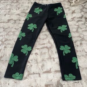 Goldsheep Black and Green Shamrock Kids Leggings
